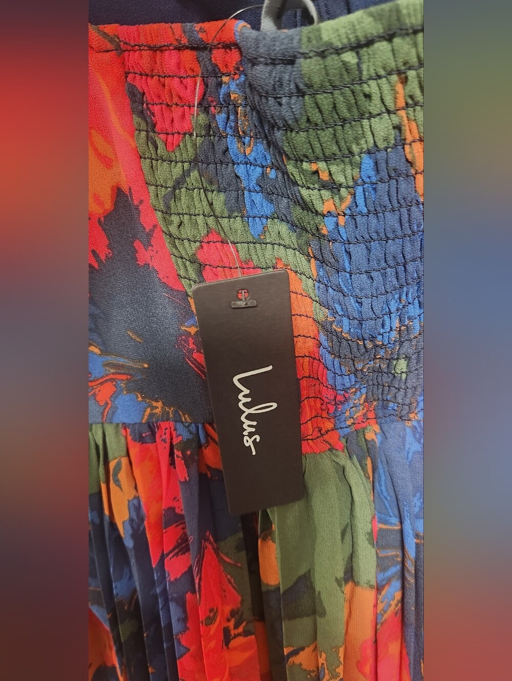 NWT Lulus Kinleigh Red Multi Abstract Pleated  Dress - Smooth Front - Size M - Picture 5 of 10